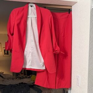 Express Vibrant Coral Blazer and Culotte Pant Set